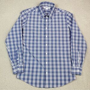 Mizzen Main Mens Size L Blue Plaid Trim Fit Performance Long Sleeve Button Shirt
